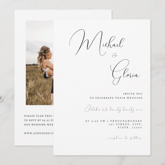 Sauberer weißer QR-Code in einer Hochzeit Einladung (Vorne/Hinten)