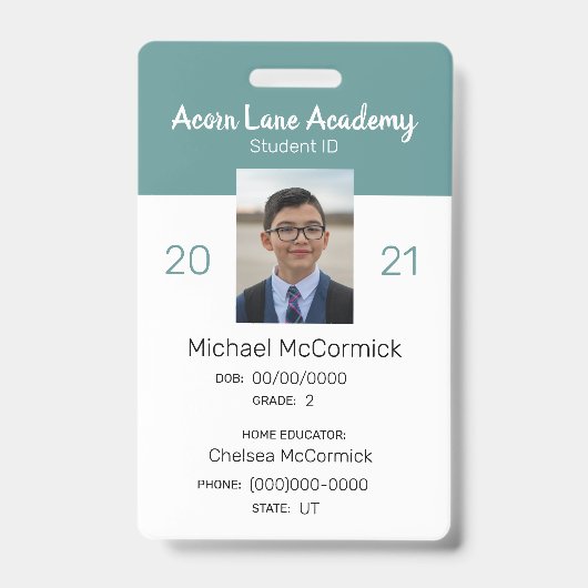 Sauberes Aquamarines Studentenausweis-Abzeichen Ausweis (Vorderseite)