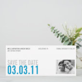 Sauberes blaues Foto Save the Date (Stehend Vorderseite)