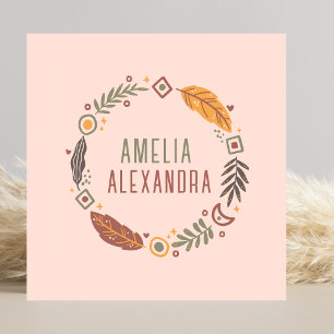 Sauberes Boho Abstrakt Weibchen Weiß Rosa und Grün Quadratische Visitenkarte