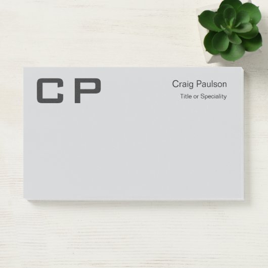 Sauberes, einfaches Grau Monogramm Modernes Geschä Post-it Klebezettel (Büro)