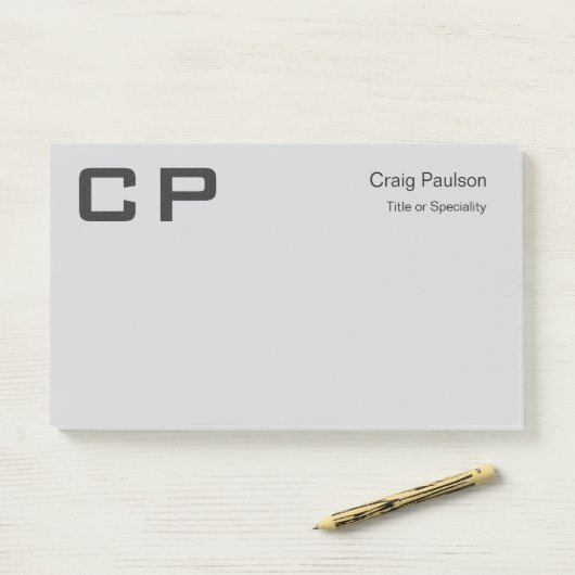 Sauberes, einfaches Grau Monogramm Modernes Geschä Post-it Klebezettel (Auf Schreibtisch)