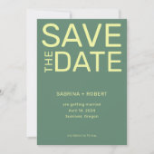 Sauberes, einzigartiges Sage Green & Yellow Script Save The Date (Vorderseite)