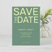 Sauberes, einzigartiges Sage Green & Yellow Script Save The Date (Stehend Vorderseite)