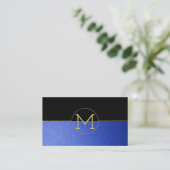 Sauberes, elegantes Monogramm blaues Imitat Leder Visitenkarte (Stehend Vorderseite)