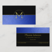 Sauberes, elegantes Monogramm blaues Imitat Leder  Visitenkarte (Vorne/Hinten)
