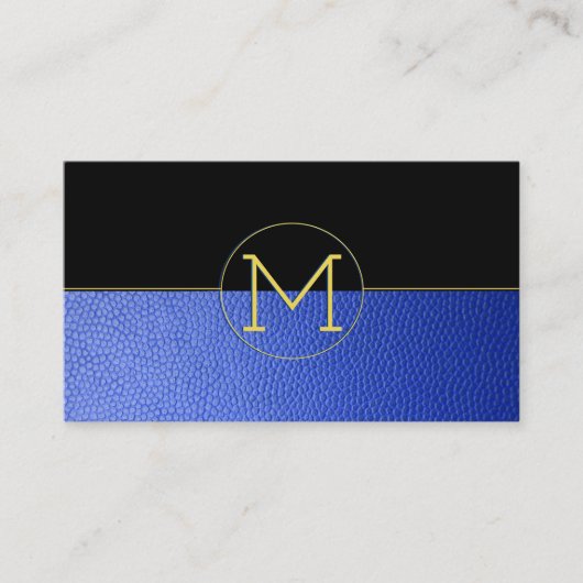 Sauberes, elegantes Monogramm blaues Imitat Leder Visitenkarte (Vorderseite)