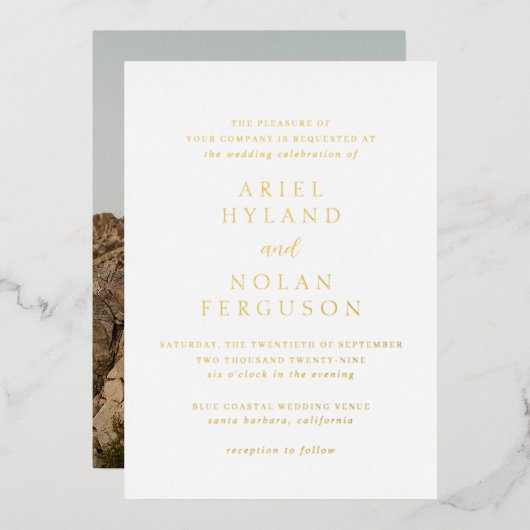 Sauberes Foto Moderne Hochzeit Folieneinladung (Vorderseite/Rückseite)