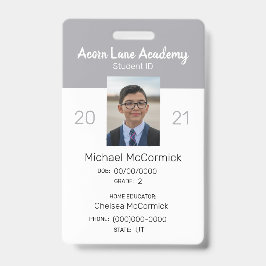 Sauberes graues Homeschool Student ID Abzeichen Ausweis