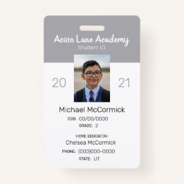 Sauberes graues Homeschool Student ID Abzeichen Ausweis