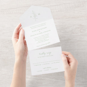 Sauberes Hellgrün Botanisch Elegante Hochzeit All In One Einladung