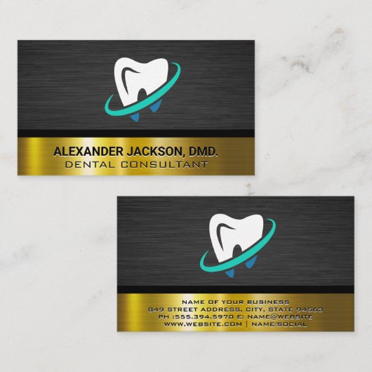 Sauberes Logo | Gold Dark Metallic Visitenkarte (Vorne/Hinten)