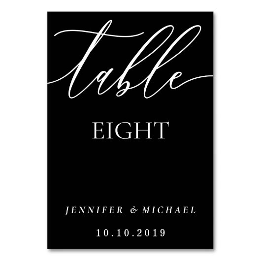 Sauberes Schwarz Moderne Minimalistische Kalligraf Tischnummer (Rückseite)