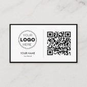Sauberes Schwarz Weiß Minimalistisches QR-Code-Log Visitenkarte (Vorderseite)