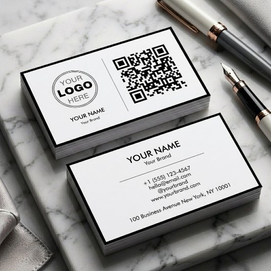 Sauberes Schwarz Weiß Minimalistisches QR-Code-Log Visitenkarte