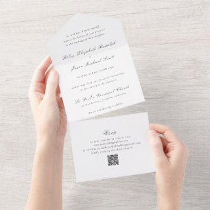 Sauberes Schwarz-Weiß-QR-Code Elegante Hochzeit All In One Einladung