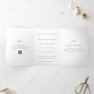 Sauberes Schwarz-Weiß-QR-Code Elegante Hochzeit Dreifach Gefaltete Einladung