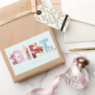 Sauberes, weiches Himmelblau GIFT Foto-Typografie  Rechteckiger Aufkleber