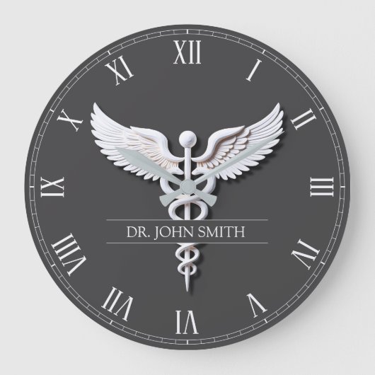 Sauberes weißes, detailliertes medizinisches Caduc Große Wanduhr (Vorderseite)