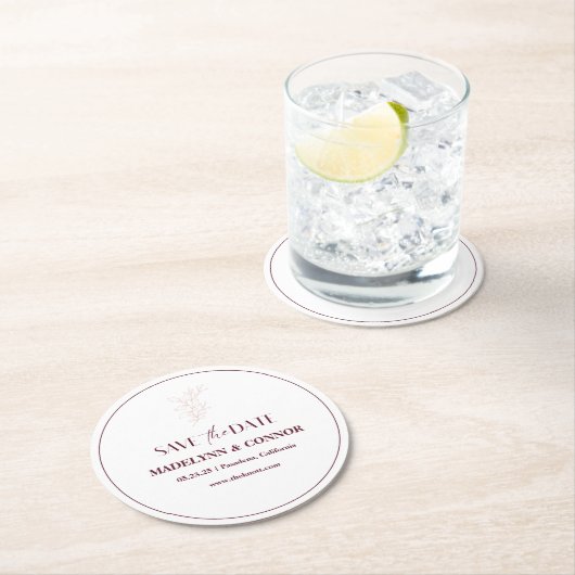 Sauberes weißes Rosa einfache Leaf-Hochzeit speich Runder Pappuntersetzer (Vor Ort)