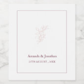 Sauberes weißes und rosa einfaches Leaf | Hochzeit Weinetikett (Einzelnes Label)