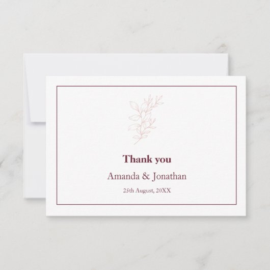 Sauberes weißes und rosa einfaches Leaf | Moderne Dankeskarte (Vorderseite)