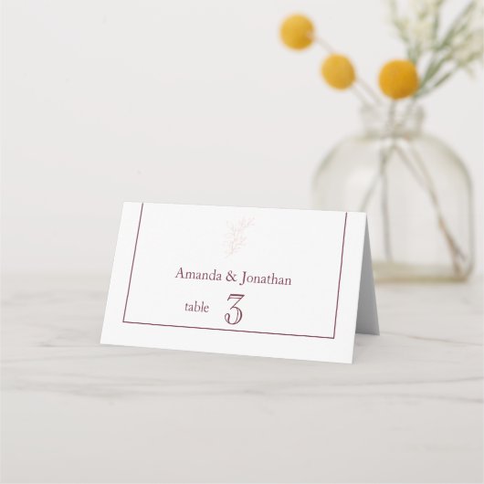 Sauberes weißes und rosa einfaches Leaf | Moderne Platzkarte (Vorderseite)