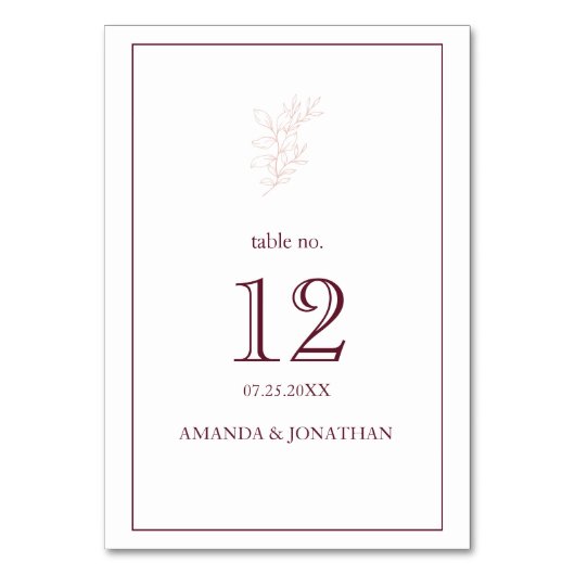 Sauberes weißes und rosa einfaches Leaf | Moderne  Tischnummer (Vorderseite)