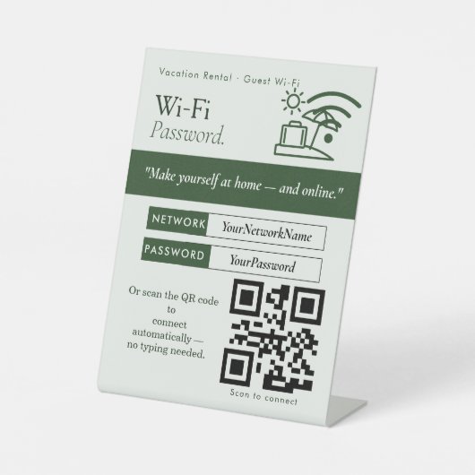 Sauberes WLAN-Passwort-QR-Code-Schild | WLAN-Urlau Sockelschild (Vorderseite)