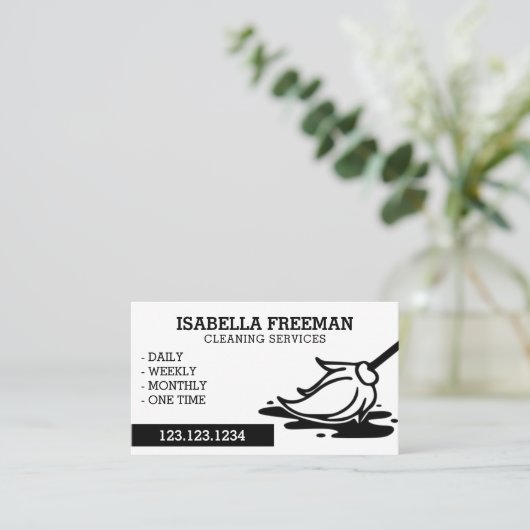 Sauberkeit im einfachen Schwarz-Weiß-Zimmermädchen Visitenkarte (Stehend Vorderseite)