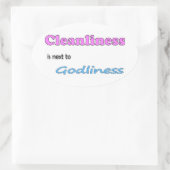 Sauberkeit steht neben Godliness Ovaler Aufkleber (Tasche)