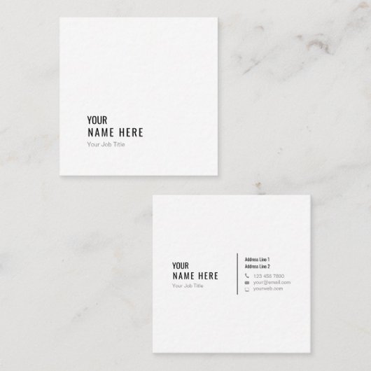 Säubern Sie Minimalistische moderne weißes Quadratische Visitenkarte (Vorne/Hinten)