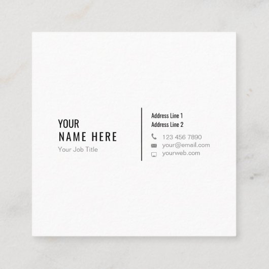 Säubern Sie Minimalistische moderne weißes Quadratische Visitenkarte (Rückseite)