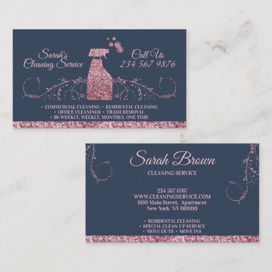 Säuberung Maid Janitorial funkelnd rosa Marineschl Visitenkarte (Vorne/Hinten)