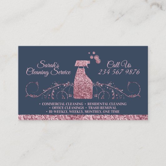Säuberung Maid Janitorial funkelnd rosa Marineschl Visitenkarte (Vorderseite)