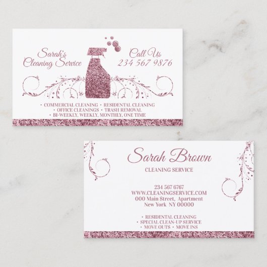 Säuberungsjungfrau Janitorial funkelnd pink Visitenkarte (Vorne/Hinten)