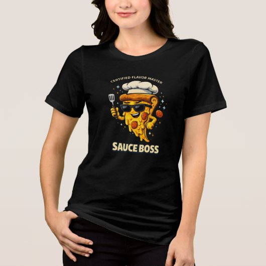 Sauce Boss T-Shirt – Funny Pizza Chef Slice Cartoo Tri-Blend Shirt (Vorderseite)