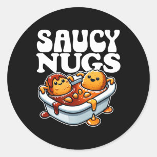 Saucy Nugs Cartoon Food Funny Grillen Sauce Chicke Runder Aufkleber