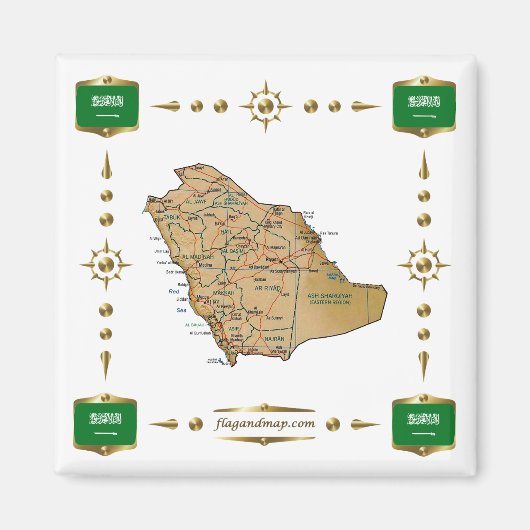 Saudi Arabia Map + Flags Magnet (Vorne)
