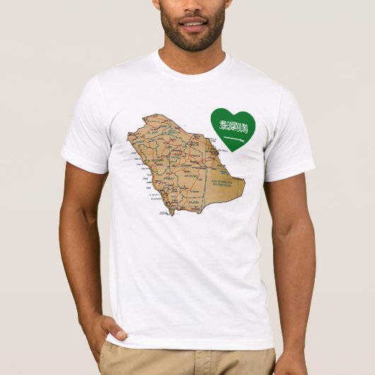 Saudi-Arabien Flaggen-Herz und Karten-T - Shirt (Vorderseite)