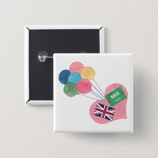 Saudi-britischer quadratischer pinback Knopf Button (Vorne & Hinten)
