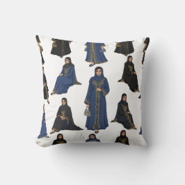 Saudi-Frauen in farbenfrohen Abayas-Mustern Kissen