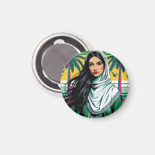 "Saudi-Pop Queen - Bold Heritage Art for National Magnet