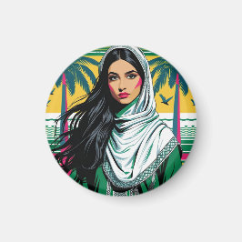 "Saudi-Pop Queen - Bold Heritage Art for National Magnet