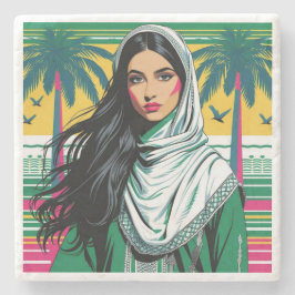 "Saudi-Pop Queen - Bold Heritage Art for National Steinuntersetzer