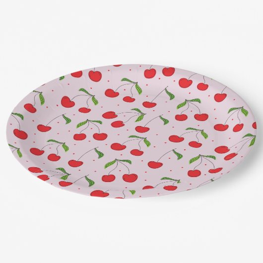 Sauerkirschmuster Pappteller (Schrägansicht)