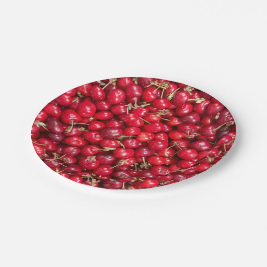 Sauerkirschmuster Pappteller (Schrägansicht)