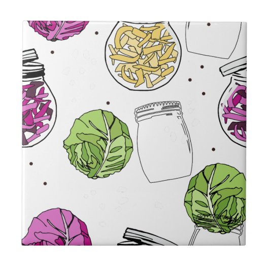 Sauerkraut Cabbage Fermenting Illustration Fliese (Vorderseite)