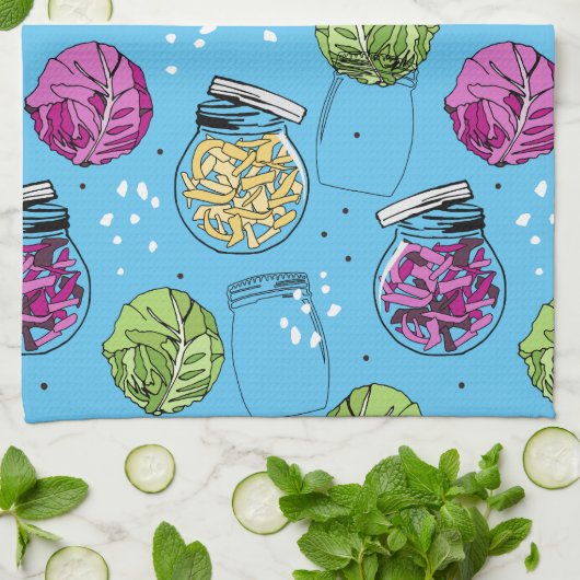 Sauerkraut Fermentation Ingredients Pattern Geschirrtuch (Gefaltet)