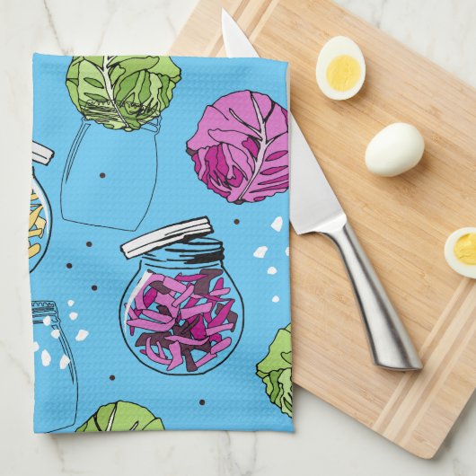 Sauerkraut Fermentation Ingredients Pattern Geschirrtuch (Viertel Falte)